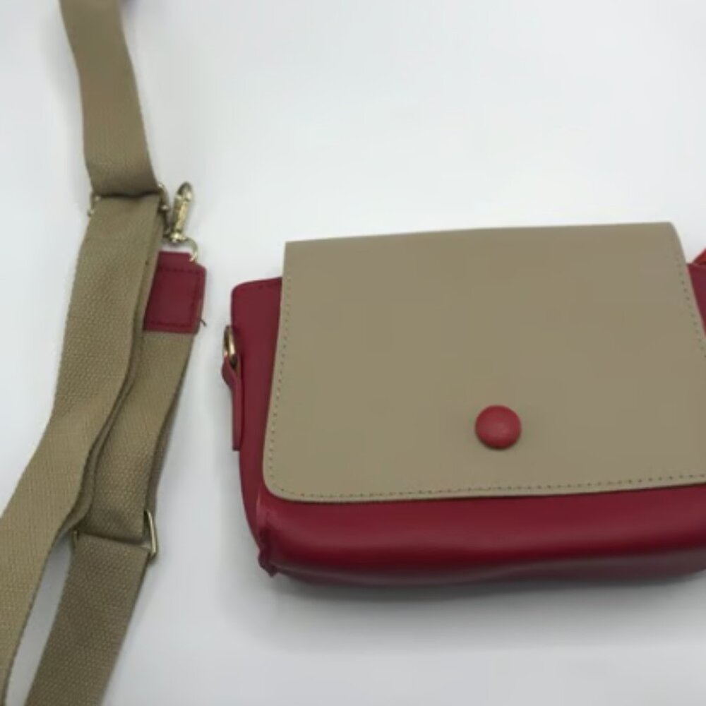 Women Bag red and cream color Shoulder Crossbody Bag PU Square Mob